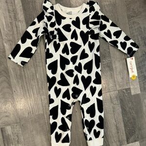 Cat & Jack Black and White Heart-Print Footie One-Piece